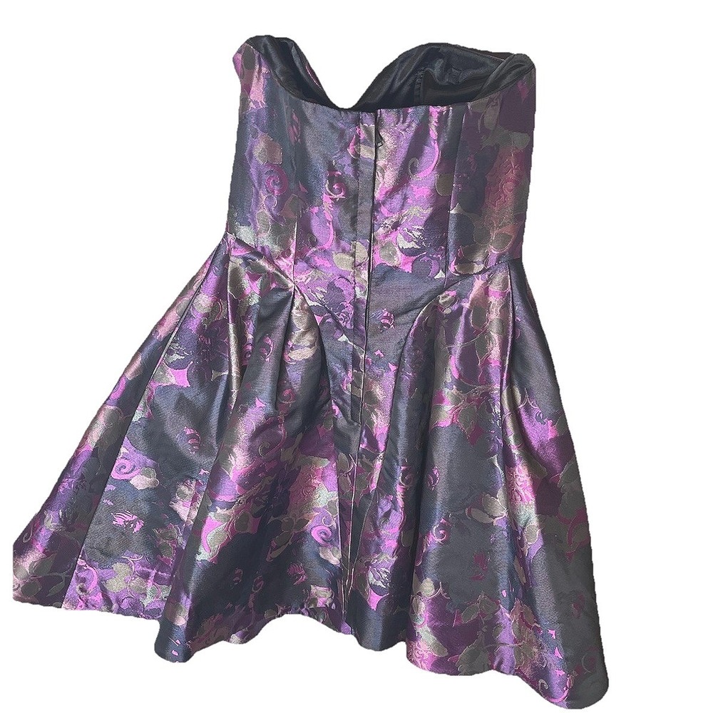 Betsey Johnson Collection Purple Metallic Floral Brocade Strapless Mini Dress 0 - Picture 7 of 9